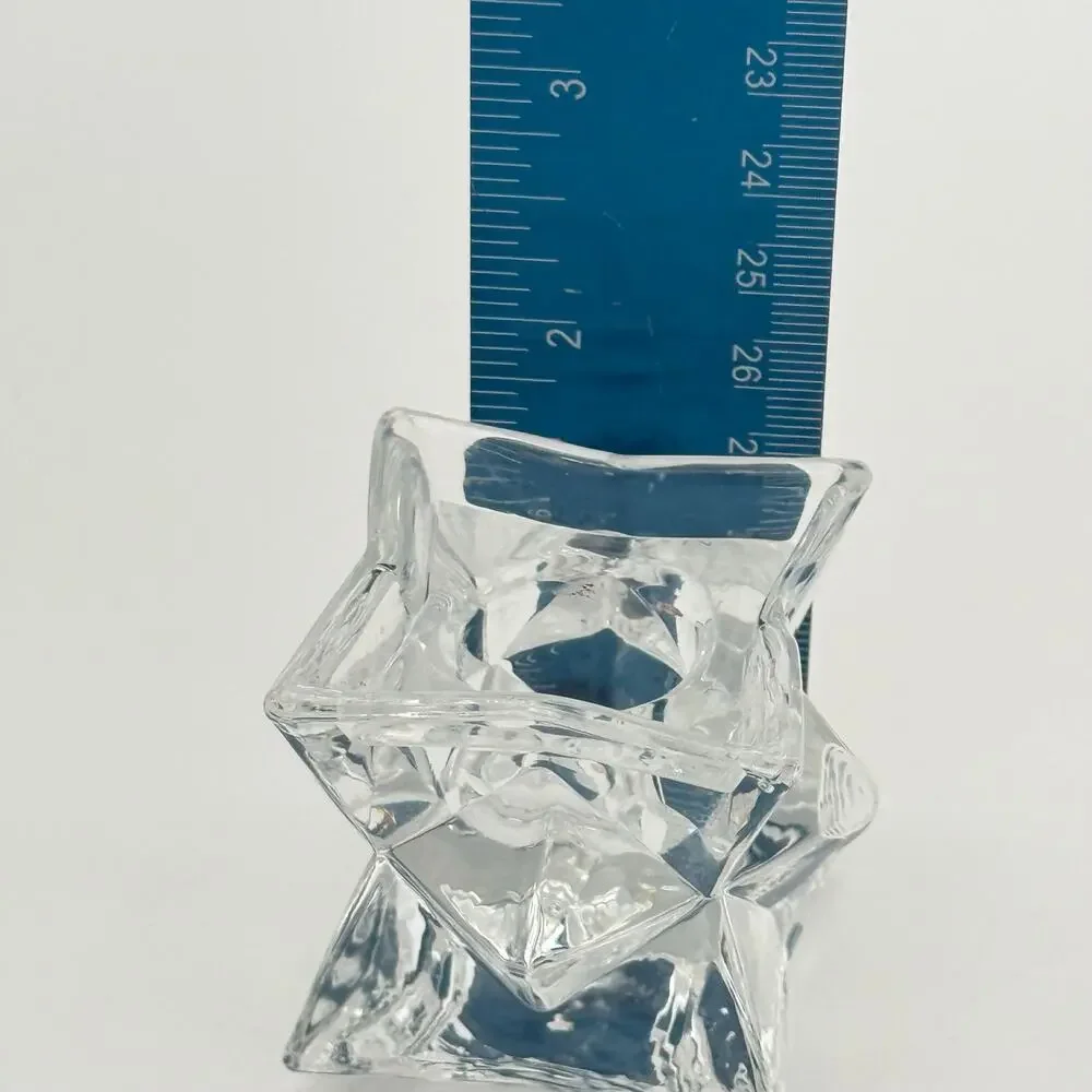 Vintage Clear Glass Star Taper Candle Holders Pair Pressed Faceted Geometric